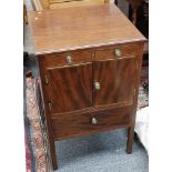 A 19th century mahogany converted commode, with cupboard and drawer on square legs, 53 x 50cm.