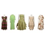 FIVE 1960s PARTY DRESSES, to include a lime green