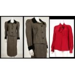 CELINE SKIRT SUIT, green wool with subtle red and