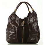 JIMMY CHOO MANDAH HANDBAG, dark brown eel skin wit