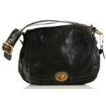 COACH SADDLE BAG, black leather with brass turn lo