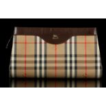 BURBERRY'S CLUTCH, check material with tan leather