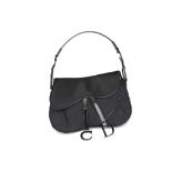 CHRISTIAN DIOR SADDLE BAG, black nylon with patent