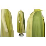 BILL TICE GOWN, 1960s, pleated shades of green gat