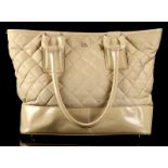 BURBERRY SHOPPER, taupe quilted nylon and patent l