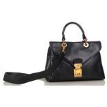 DAKS HANDBAG, navy leather with gilt metal hardwar