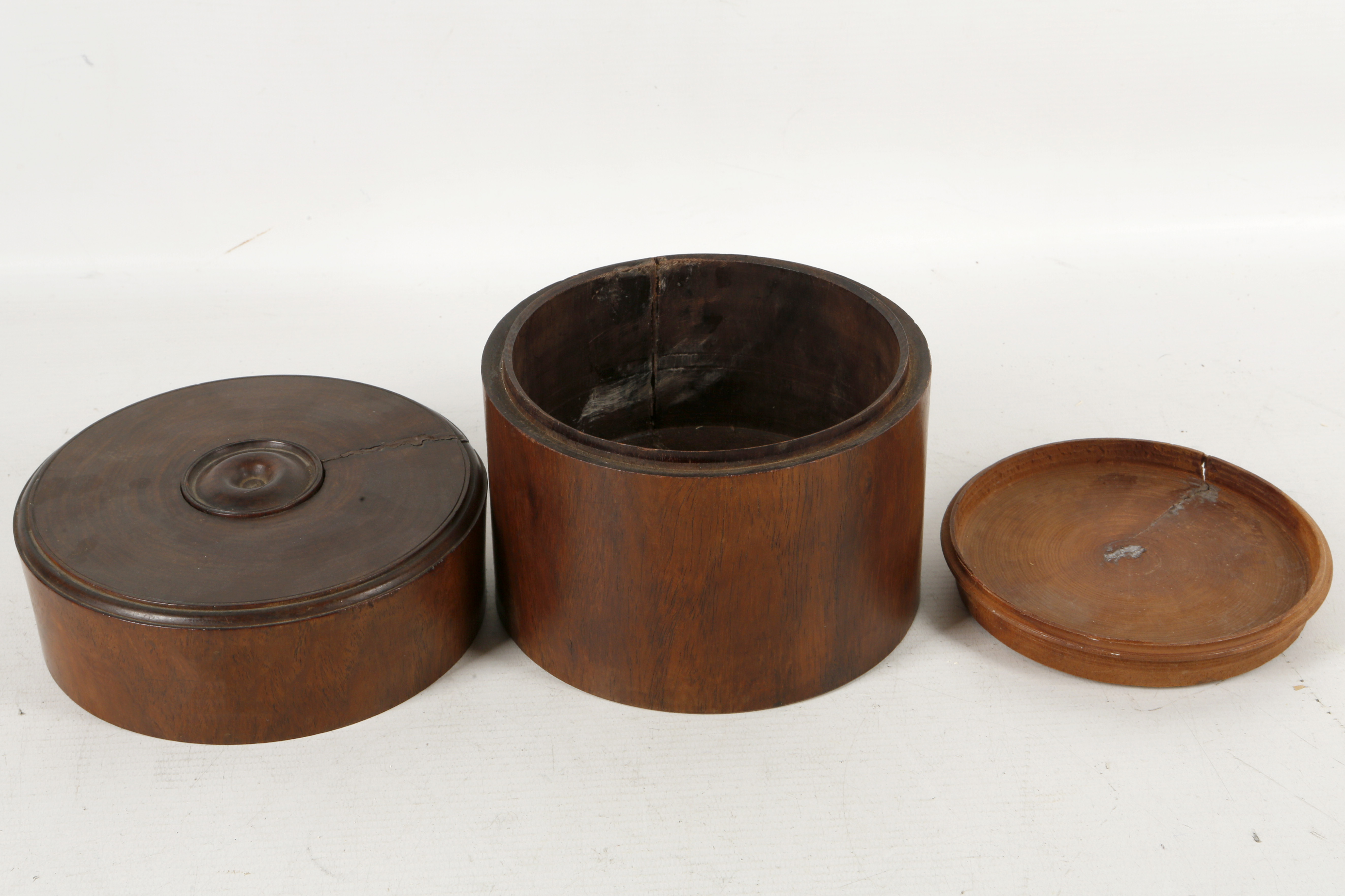A cylindrical section bitong-form hardwood box and cover, the cover with turned decorative - Image 2 of 2