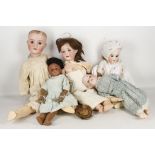 3 German bisque headed dolls, all clothed.