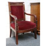 A Pair of French late Empire fauteuil armchairs, f