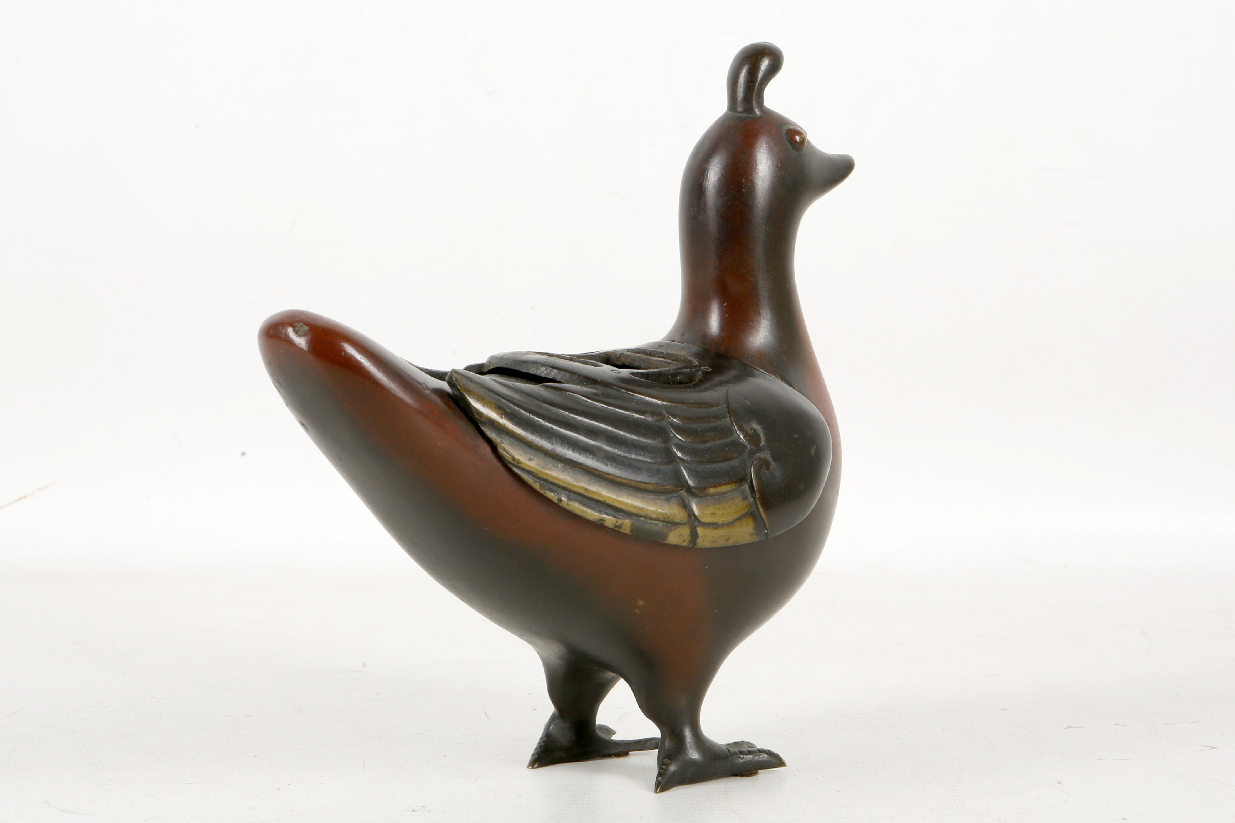 A Chinese or Japanese lacquered bronze duck form c - Image 2 of 3