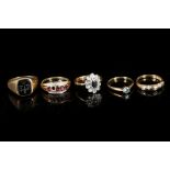 Five 9ct gold stone set rings, four ladies and 1 g