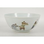 A Chinese famille rose figurative bowl, 13cm diameter.