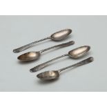 Set of four antique George II Sterling silver teaspoons by James Jones, London c1755. With decorated