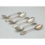 Six Antique William IV Provincial West Country Sterling Silver dessert spoons, five by William