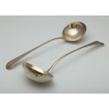 Antique George II Sterling Silver soup ladle by William Cripps, London 1757, with another example by