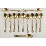 A set of twelve Scandinavian silver gilt coffee spoons.