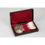 Boxed set of six Antique German Silver teaspoons, marked Hartmann. In fiddle pattern. Length 15.