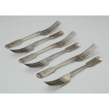 Six Antique Victorian Sterling Silver dinner forks by Benjamin Stephens, London 1841. In Fiddle