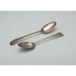 Two Antique George III Sterling Silver tablespoons by Hester Bateman, London 1780 and 1785. In Old