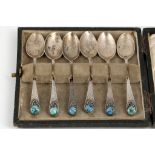 Set of six antique arts & crafts Sterling Silver tea / coffee spoons by Bernard Instone,