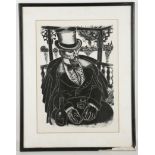 L. Flora, 20th century. 'The Gambler', wood engraving. Signed within the plate. A tuxedoed cheroot