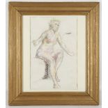 Attributed to Sir William Orpen 1878-1931. 'Seated Female Nude', pencil with oil pastel. Signed