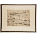 Jakob Nussbaum 1873-1936. 'View of Jerusalem, Mount of Olives'. Dry point etching in sepia. Pencil