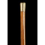 AN EDWARDIAN 18CT GOLD MOUNTED WALKING STICK. Shef