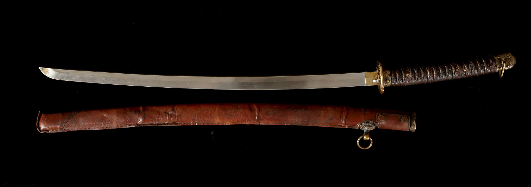 Japanese sword (shin-gunto) c.1930, brass floral d