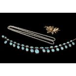 An antique gold and turquoise fringe necklace, set