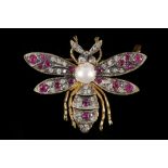 A Victorian high carat gold, pearl, ruby and diamo