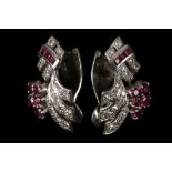 A pair of Art Deco, platinum, diamond and ruby set