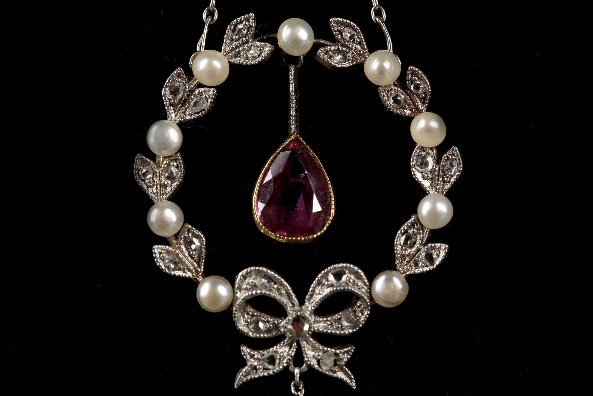 An Edwardian gold, pink sapphire, diamond and pear - Image 2 of 2