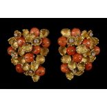 A pair of Italian 18ct yellow gold, coral and diam