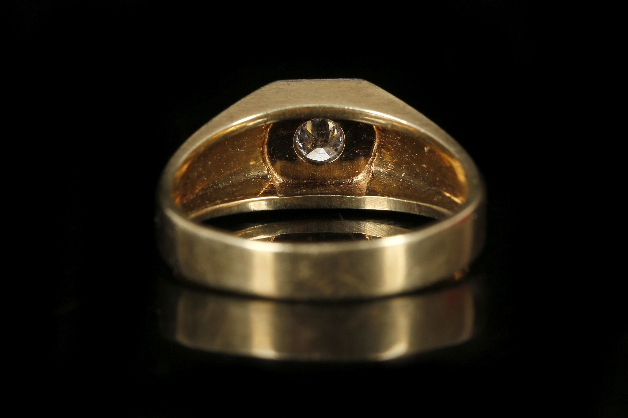 A gent's 14k gold and diamond set signet ring. Dia - Image 2 of 2