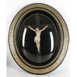 Religious crucifix study of Jesus, brass beading a