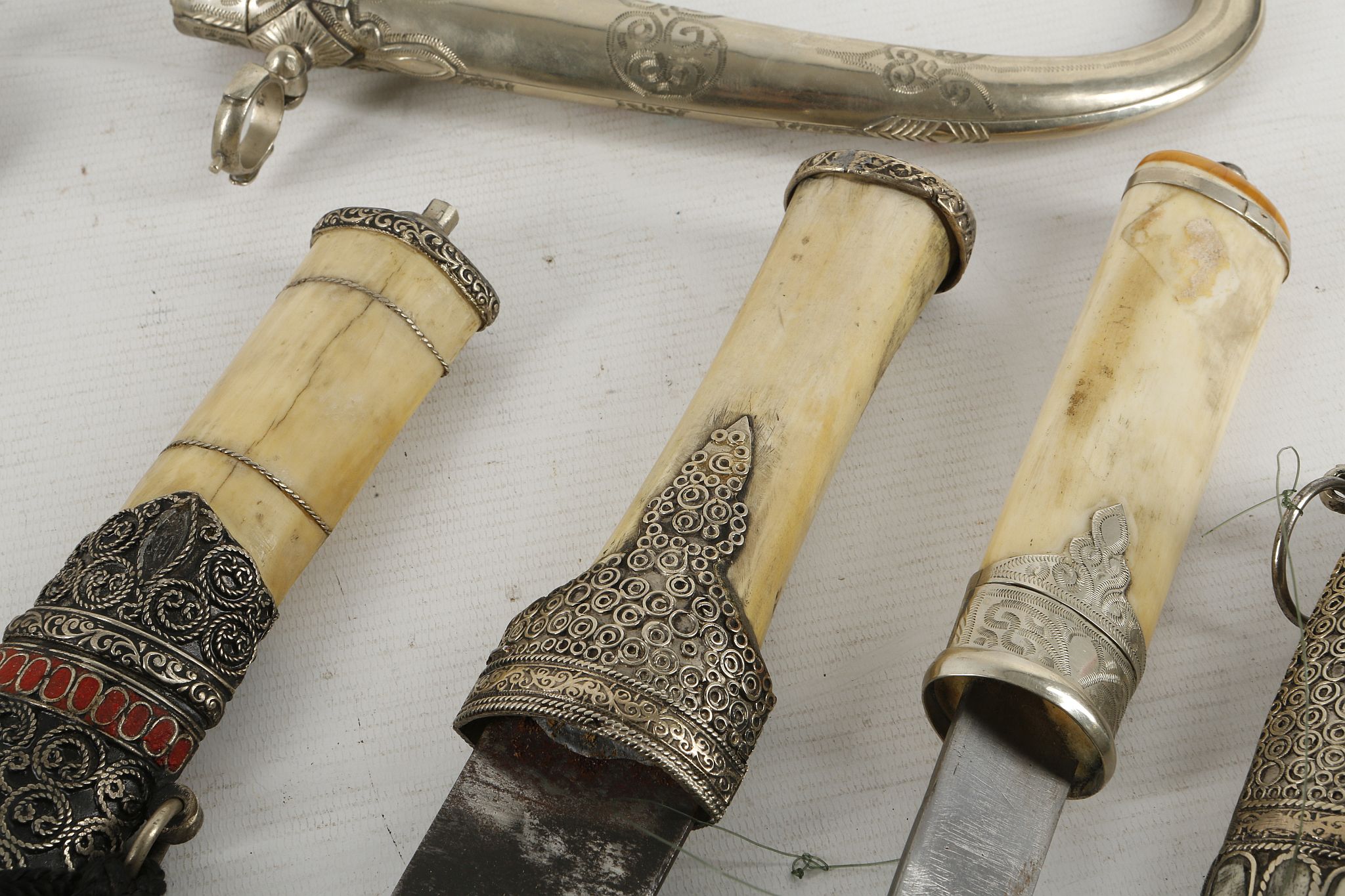 Four bone handle Islamic khanjar daggers, turquois - Image 2 of 3