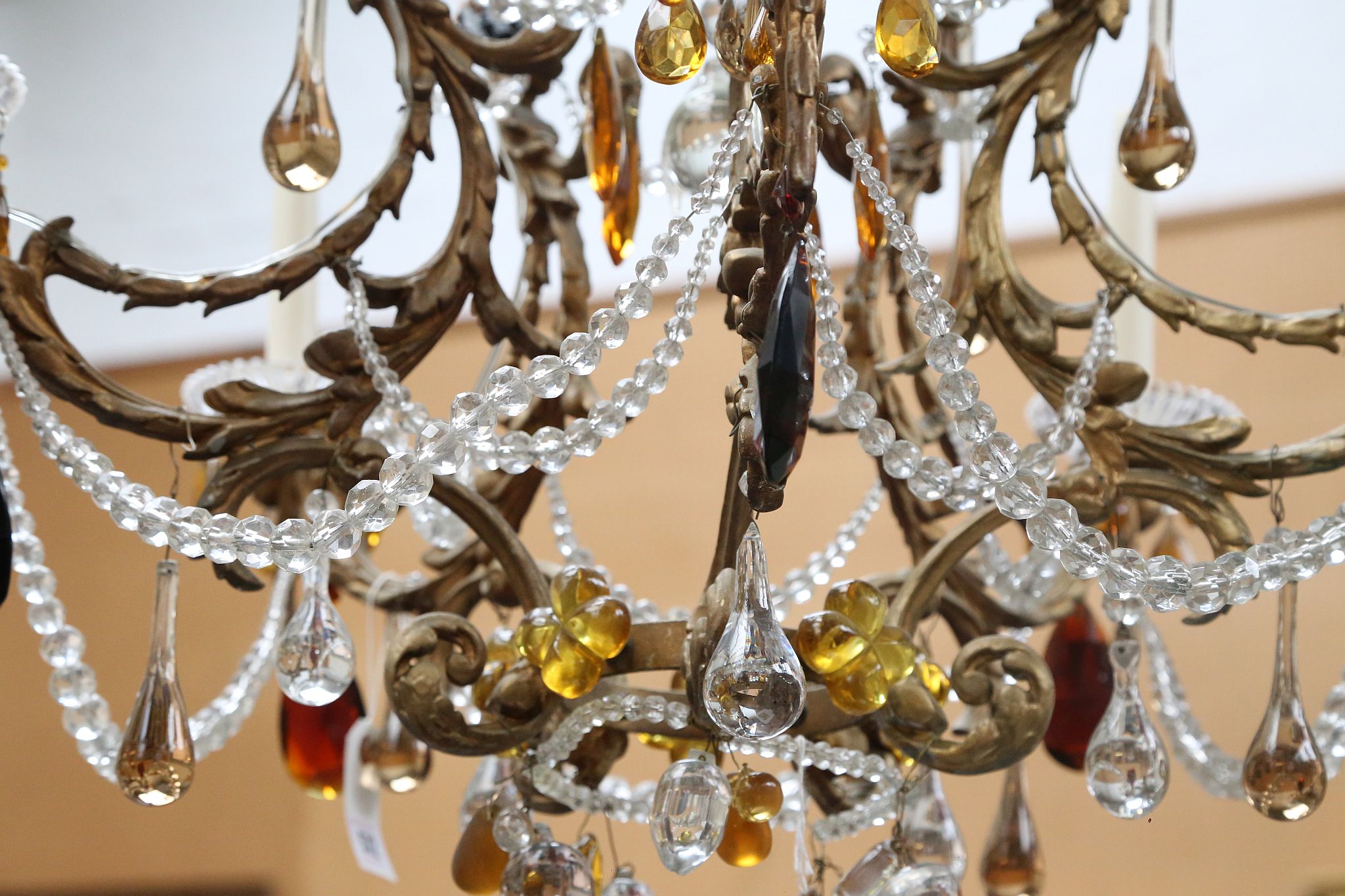 A French 5 branch gilded metal chandelier with ela - Image 3 of 3