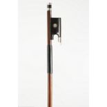 A German nickel mounted, Pernambuco wood, round violin bow. Stamped, Joachim. Weight:52g