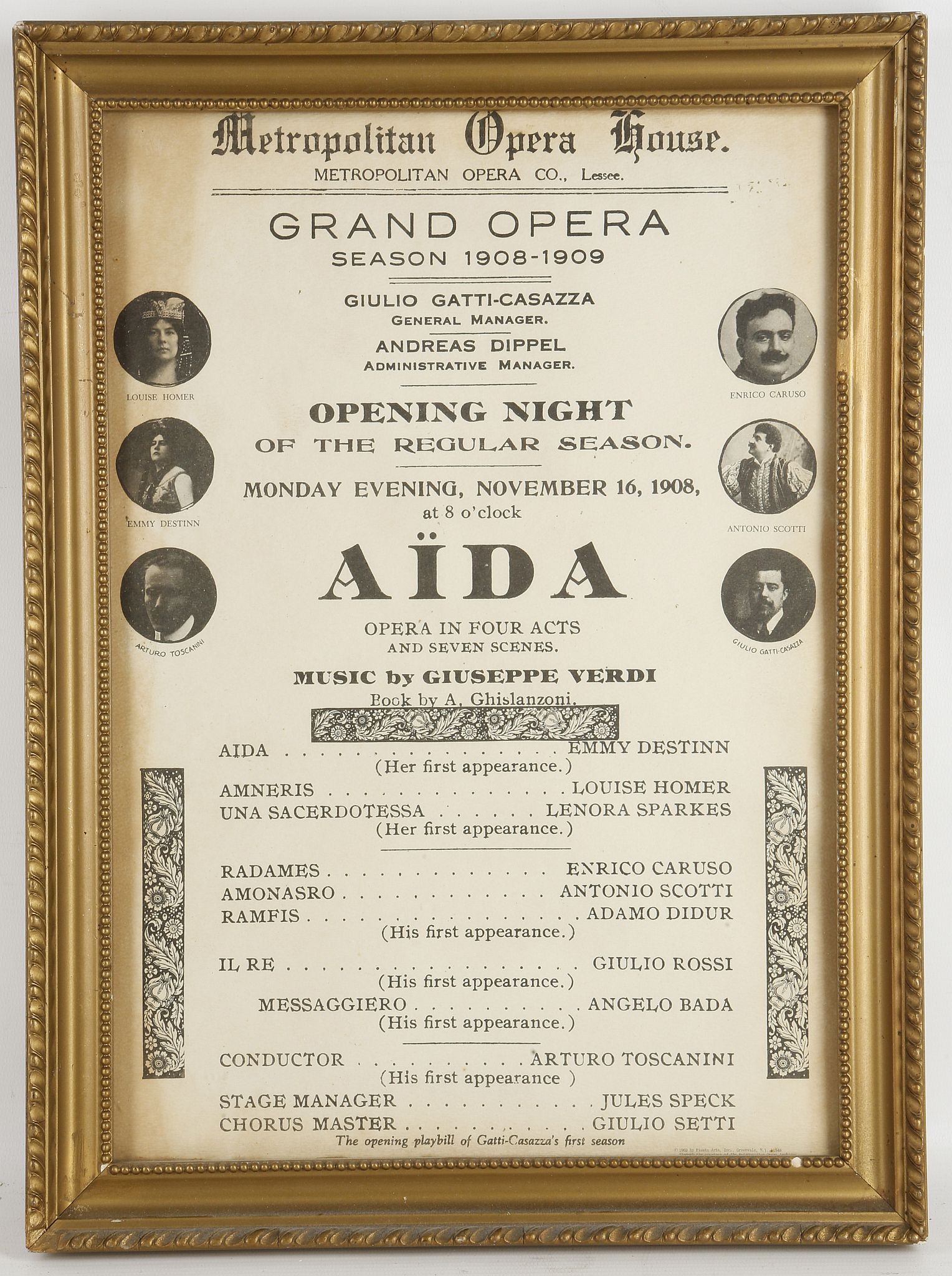 Three framed programmes for Madame Butterfly Opera, Aida and The Girl of the Golden West.  A print - Image 3 of 7