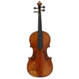 A German violin, circa 1920, labelled Antonio Stradivari. One piece-back. 14"1/8, 36cm.