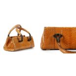 VBH BASSOTTO HANDBAG, limited edition numbered 176/300, tan python skin with dark brown leather