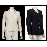VERSACE AND VALENTINO JACKETS, the Versace example a white cotton blazer with popper fastenings,