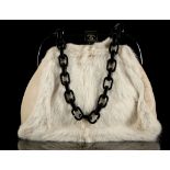 CHANEL RABBIT FUR HANDBAG, date code for 2005/06, white fur on a black lucite frame with chain