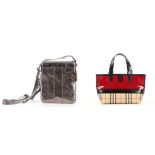 BURBERRY HANDBAG, check fabric with red PVC panel , 34cm wide, 19cm high, together with a silver