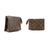 LOUIS VUITTON SMALL TOILETRY POUCH, date code for 1985, monogram canvas and leather trim, 15cm wide,