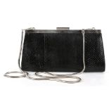 GUCCI PYTHON SKIN CLUTCH, hard sided black python on silver tone frame, silver detachable shoulder