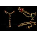 CHANEL BYZANTINE STYLE NECKLACE, dated 1984, red and green set glass beads, gilt tone chocker