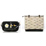 TWO LULU GUINNESS HANDBAGS, one a canvas tote printed with dachshund pattern, 34cm wide, 25cm