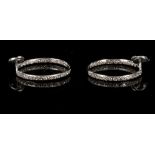 A pair of 18 carat white gold and diamond set hoop earrings.